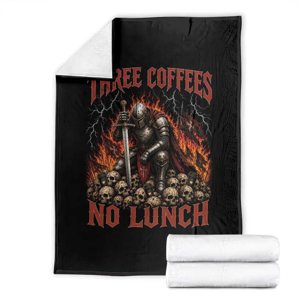 Three Coffees No Lunch Throw Blanket Funny Medieval Knight Coffee Lover TS11 Black Print Your Wear