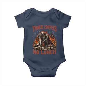 Three Coffees No Lunch Baby Onesie Funny Medieval Knight Coffee Lover