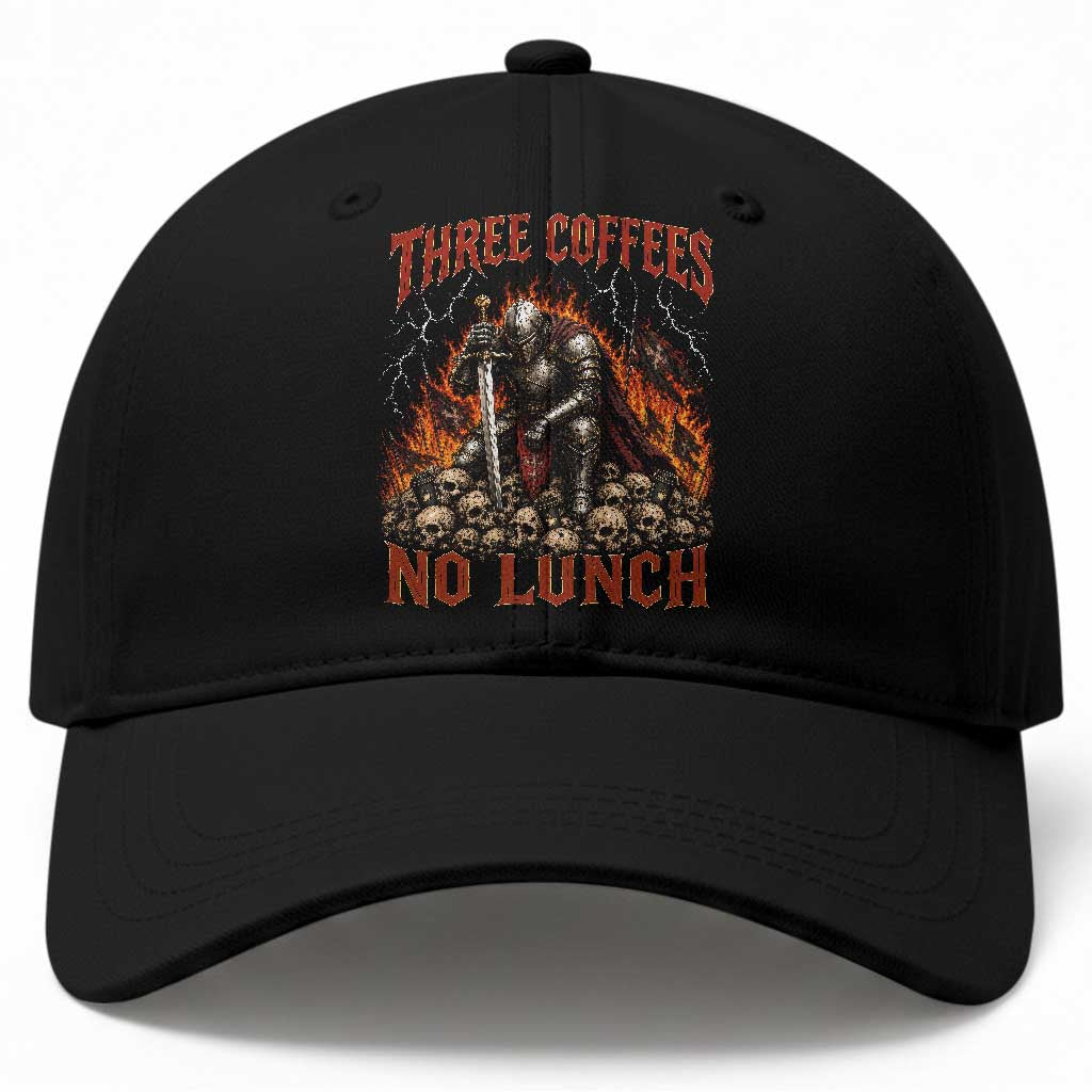 Three Coffees No Lunch Baseball Cap Funny Medieval Knight Coffee Lover TS11 Print Your Wear