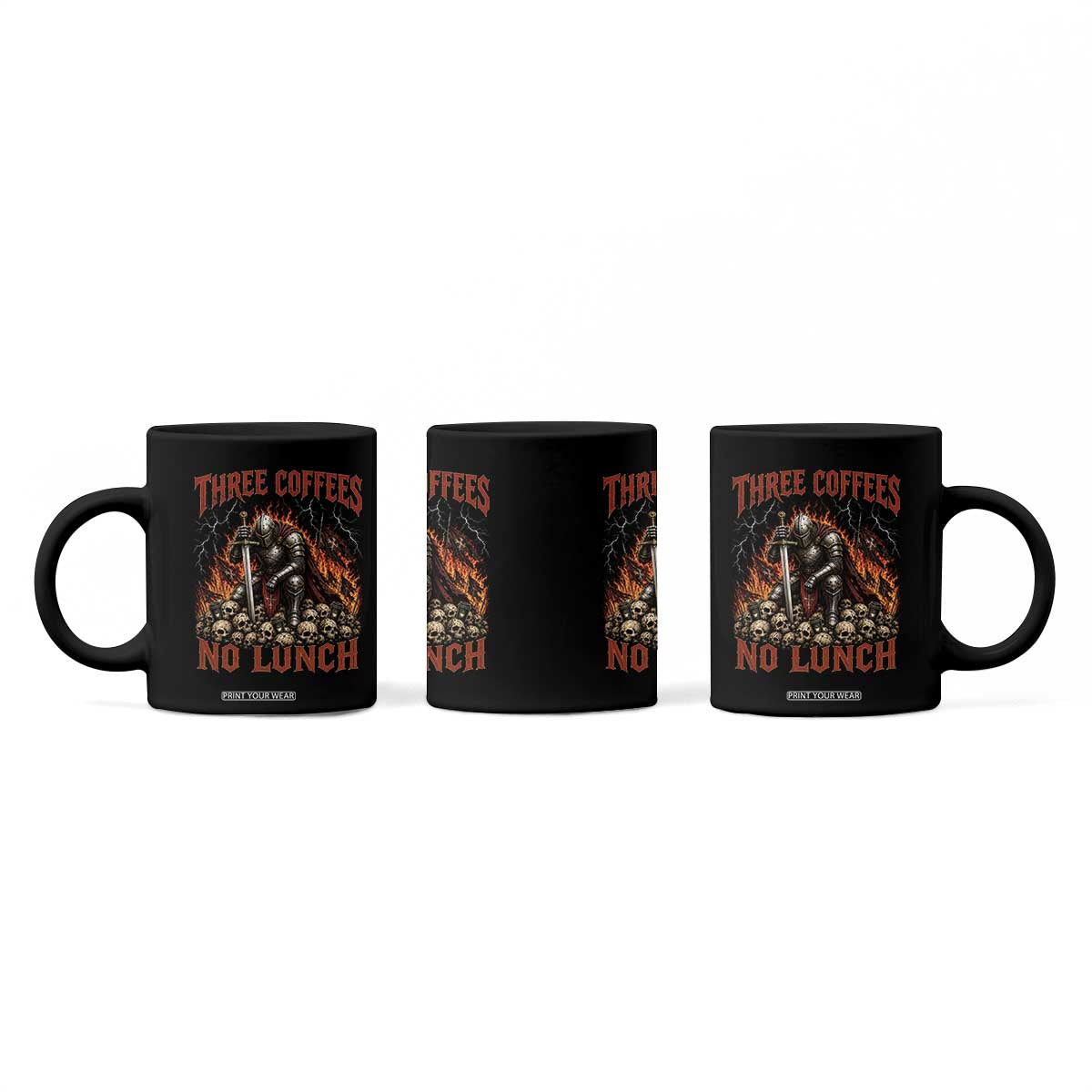 Three Coffees No Lunch Coffee Mug Funny Medieval Knight Coffee Lover