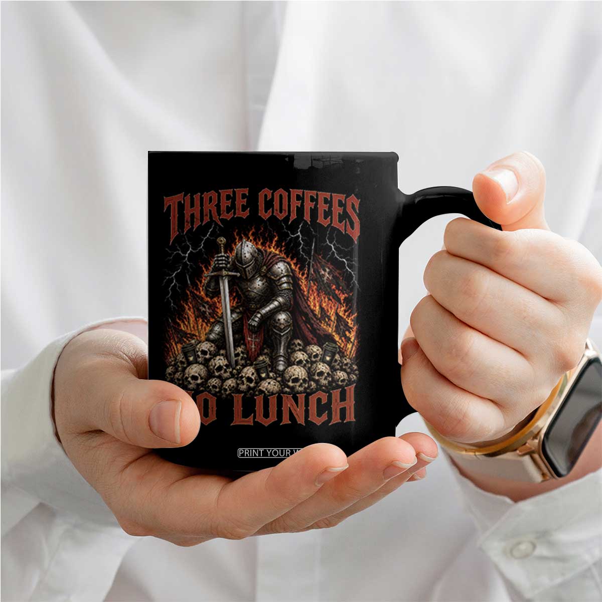 Three Coffees No Lunch Coffee Mug Funny Medieval Knight Coffee Lover