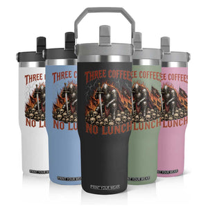 Three Coffees No Lunch Flip Straw Tumbler Funny Medieval Knight Coffee Lover