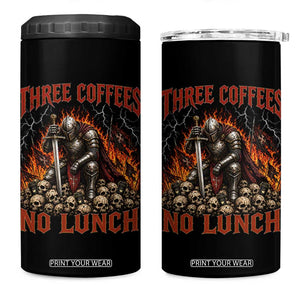 Three Coffees No Lunch 4 in 1 Can Cooler Tumbler Funny Medieval Knight Coffee Lover