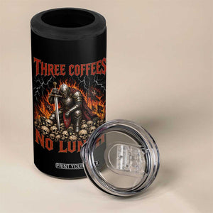 Three Coffees No Lunch 4 in 1 Can Cooler Tumbler Funny Medieval Knight Coffee Lover