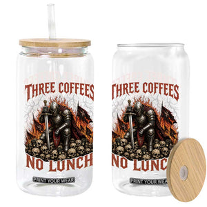 Three Coffees No Lunch Glass Can Funny Medieval Knight Coffee Lover