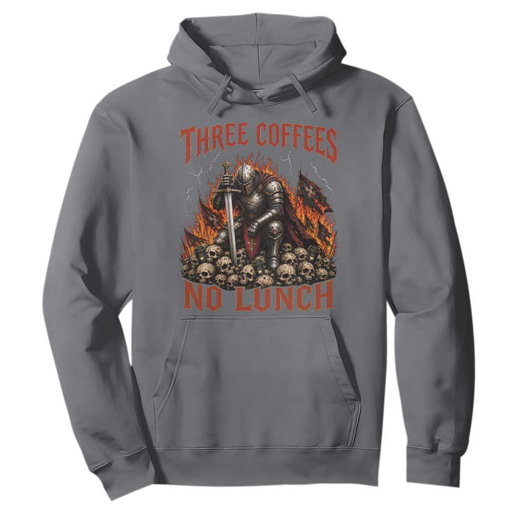 Three Coffees No Lunch Hoodie Funny Medieval Knight Coffee Lover