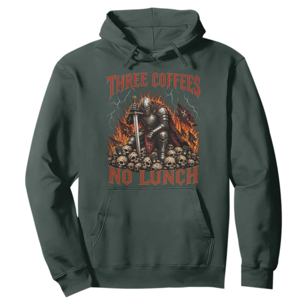 Three Coffees No Lunch Hoodie Funny Medieval Knight Coffee Lover