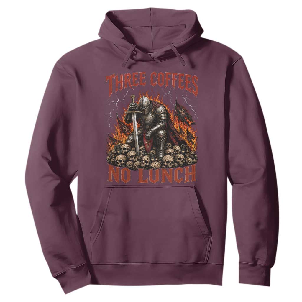 Three Coffees No Lunch Hoodie Funny Medieval Knight Coffee Lover