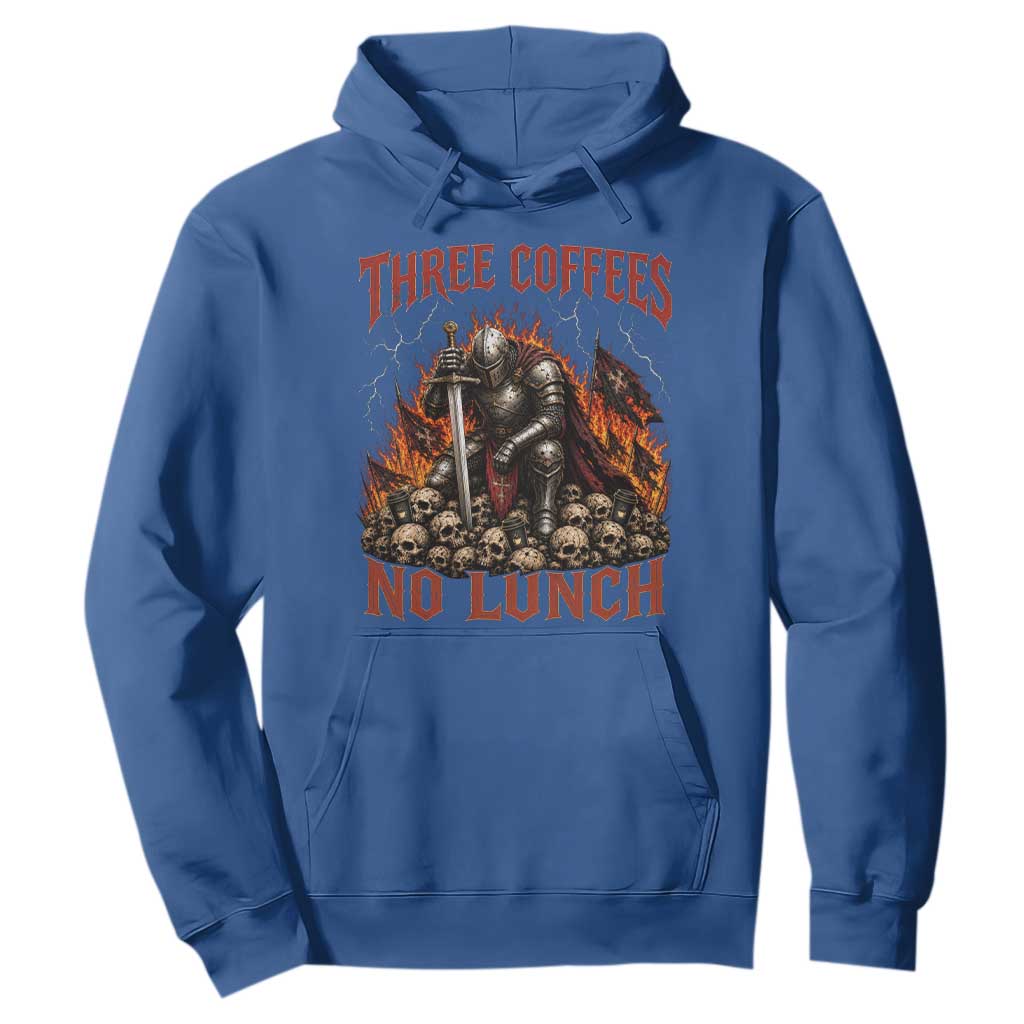 Three Coffees No Lunch Hoodie Funny Medieval Knight Coffee Lover