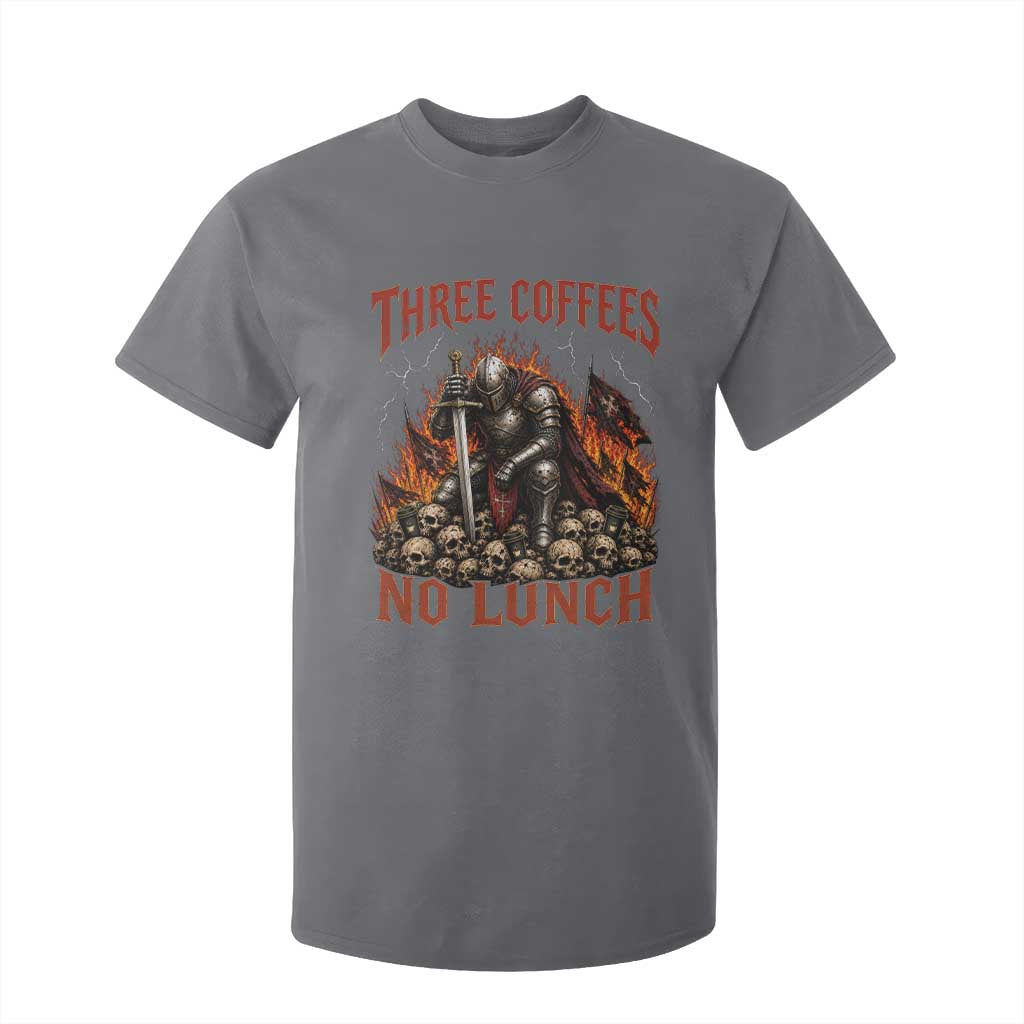 Three Coffees No Lunch T Shirt For Kid Funny Medieval Knight Coffee Lover