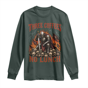 Three Coffees No Lunch Long Sleeve Shirt Funny Medieval Knight Coffee Lover