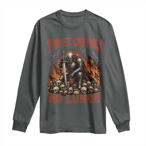 Three Coffees No Lunch Long Sleeve Shirt Funny Medieval Knight Coffee Lover