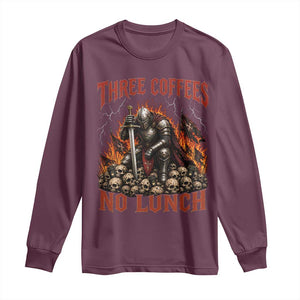 Three Coffees No Lunch Long Sleeve Shirt Funny Medieval Knight Coffee Lover