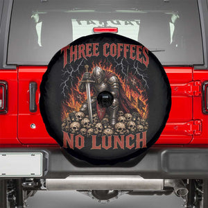 Three Coffees No Lunch Spare Tire Cover Funny Medieval Knight Coffee Lover