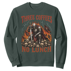 Three Coffees No Lunch Sweatshirt Funny Medieval Knight Coffee Lover