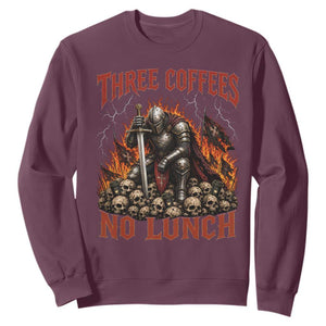 Three Coffees No Lunch Sweatshirt Funny Medieval Knight Coffee Lover