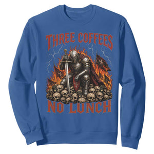 Three Coffees No Lunch Sweatshirt Funny Medieval Knight Coffee Lover