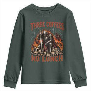 Three Coffees No Lunch Youth Sweatshirt Funny Medieval Knight Coffee Lover