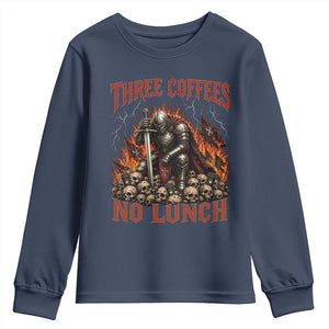 Three Coffees No Lunch Youth Sweatshirt Funny Medieval Knight Coffee Lover