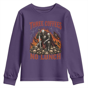 Three Coffees No Lunch Youth Sweatshirt Funny Medieval Knight Coffee Lover