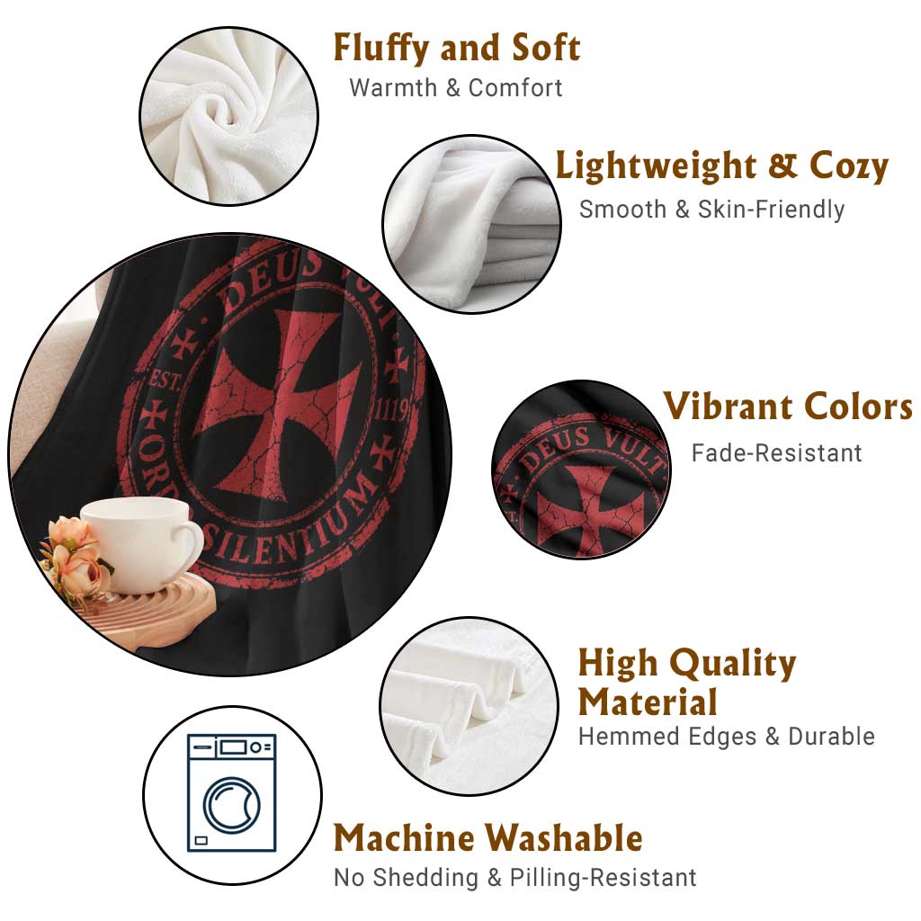 Deus Vult Ordo Silentium Knights Templar Est 1119 Throw Blanket Crusader Cross