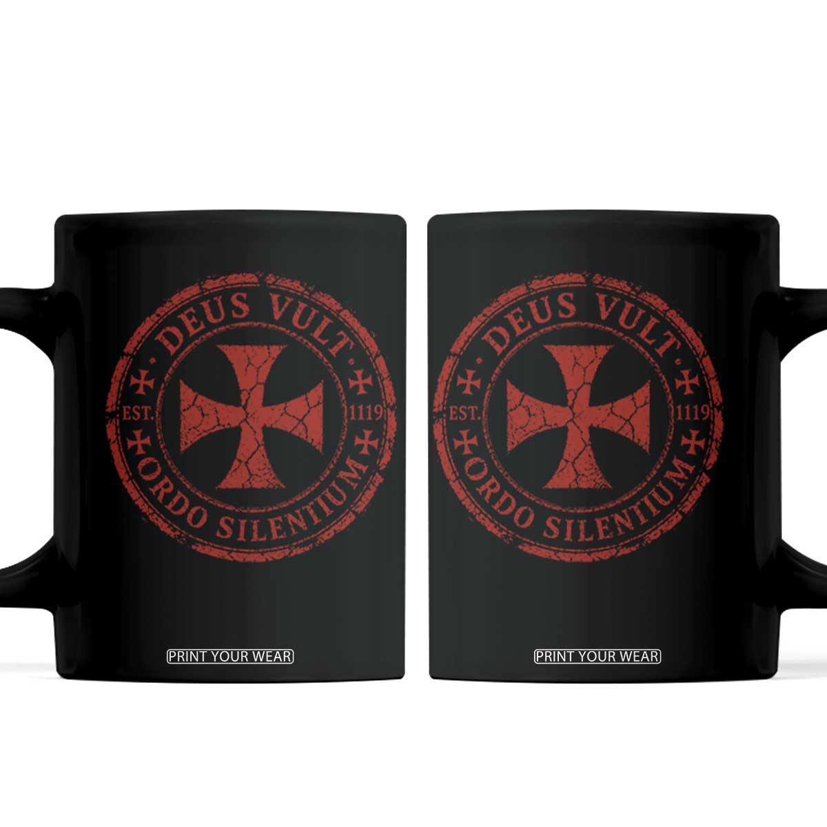 Deus Vult Ordo Silentium Knights Templar Est 1119 Coffee Mug Crusader Cross