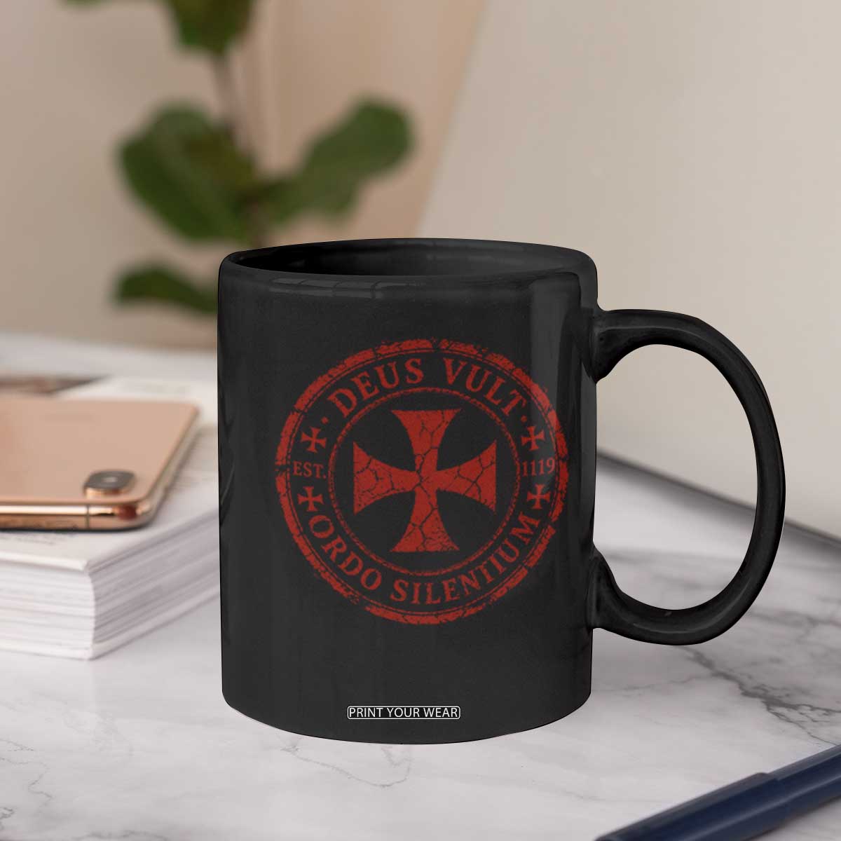 Deus Vult Ordo Silentium Knights Templar Est 1119 Coffee Mug Crusader Cross