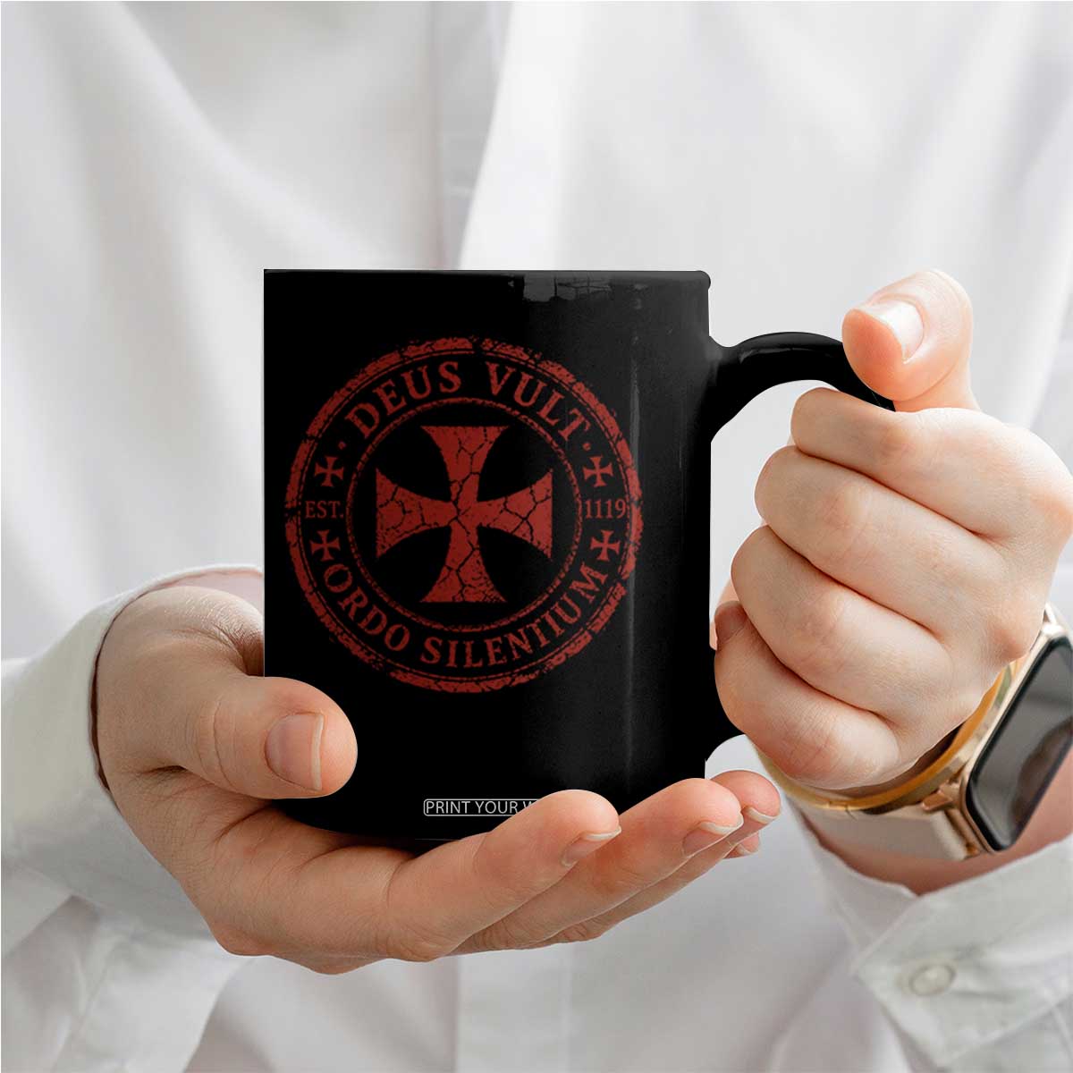 Deus Vult Ordo Silentium Knights Templar Est 1119 Coffee Mug Crusader Cross