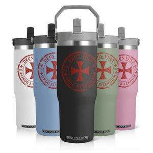 Deus Vult Ordo Silentium Knights Templar Est 1119 Flip Straw Tumbler Crusader Cross