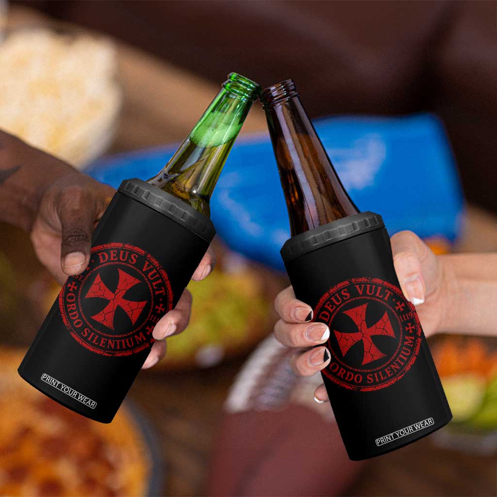 Deus Vult Ordo Silentium Knights Templar Est 1119 4 in 1 Can Cooler Tumbler Crusader Cross