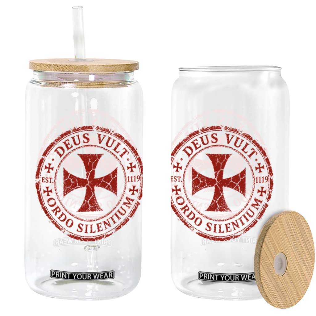 Deus Vult Ordo Silentium Knights Templar Est 1119 Glass Can Crusader Cross