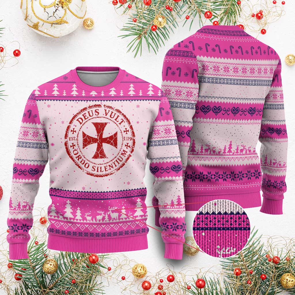 Deus Vult Ordo Silentium Knights Templar Est 1119 Ugly Christmas Sweater Crusader Cross