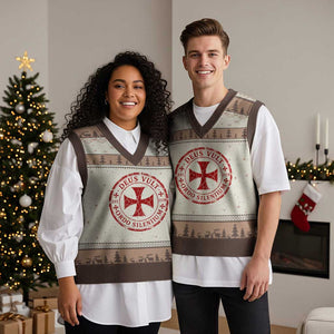 Deus Vult Ordo Silentium Knights Templar Est 1119 V-Neck Knit Sweater Vest Crusader Cross