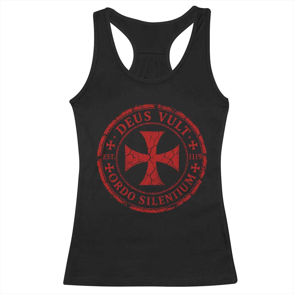 Deus Vult Ordo Silentium Knights Templar Est 1119 Racerback Tank Top Crusader Cross