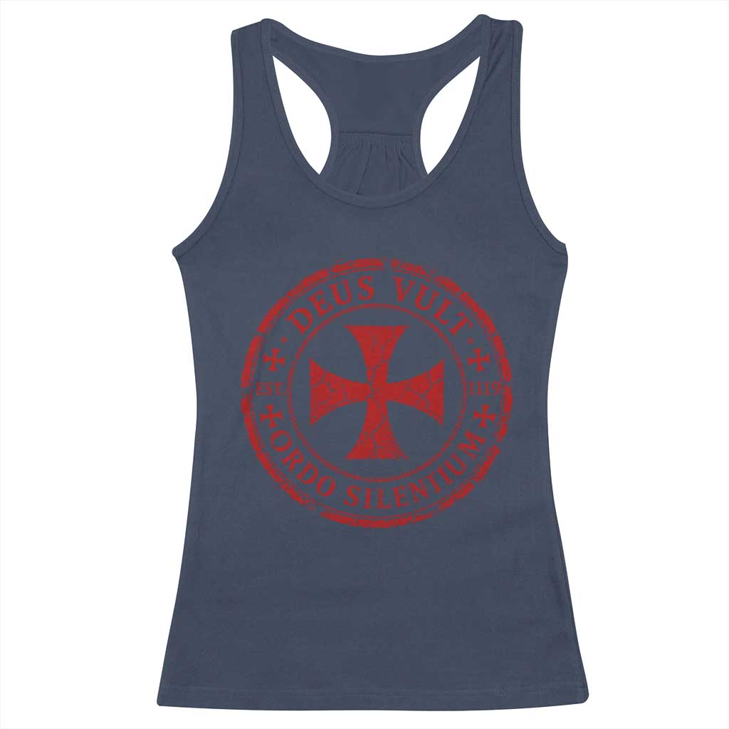 Deus Vult Ordo Silentium Knights Templar Est 1119 Racerback Tank Top Crusader Cross