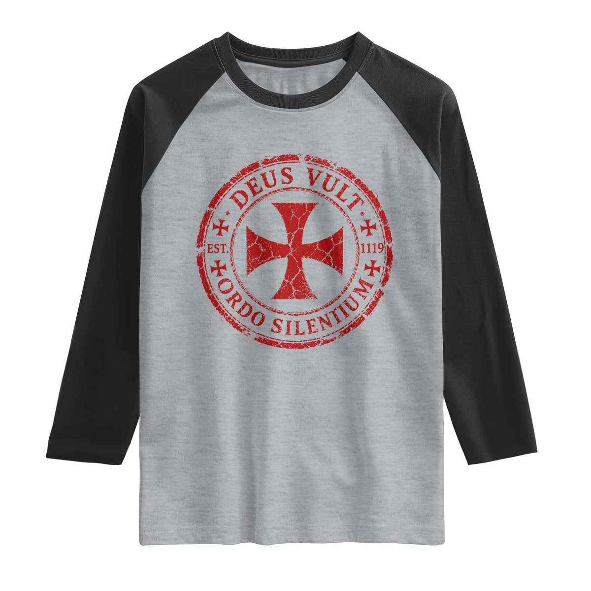 Deus Vult Ordo Silentium Knights Templar Est 1119 Raglan Shirt Crusader Cross