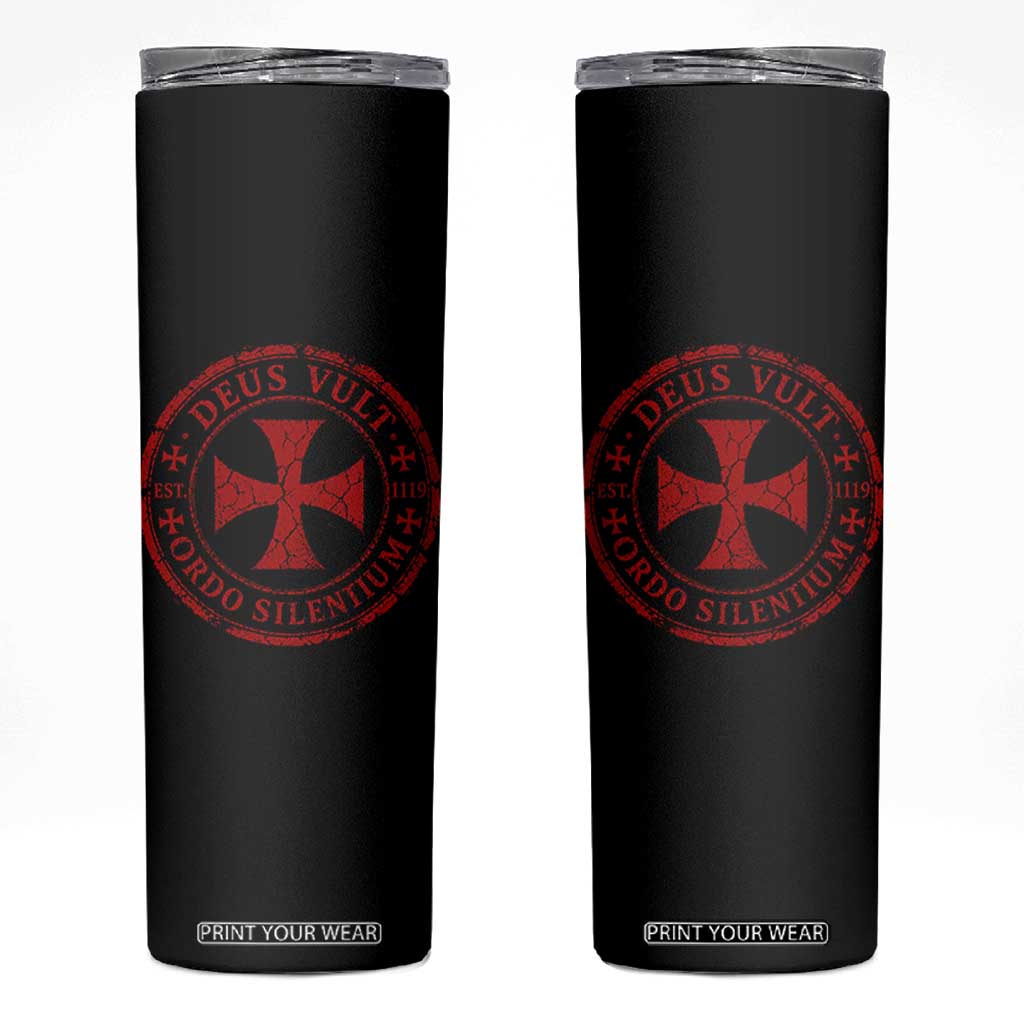 Deus Vult Ordo Silentium Knights Templar Est 1119 Skinny Tumbler Crusader Cross