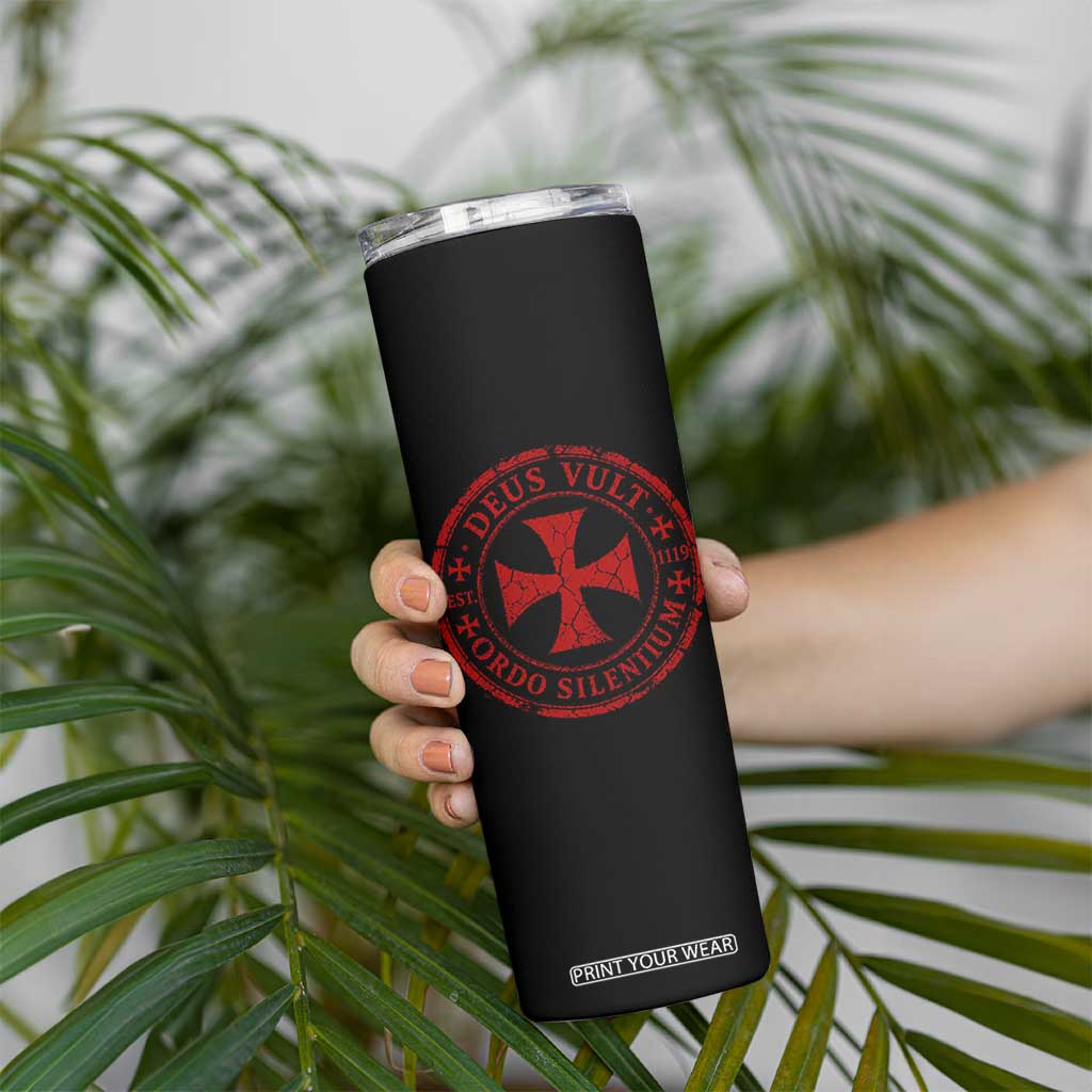 Deus Vult Ordo Silentium Knights Templar Est 1119 Skinny Tumbler Crusader Cross