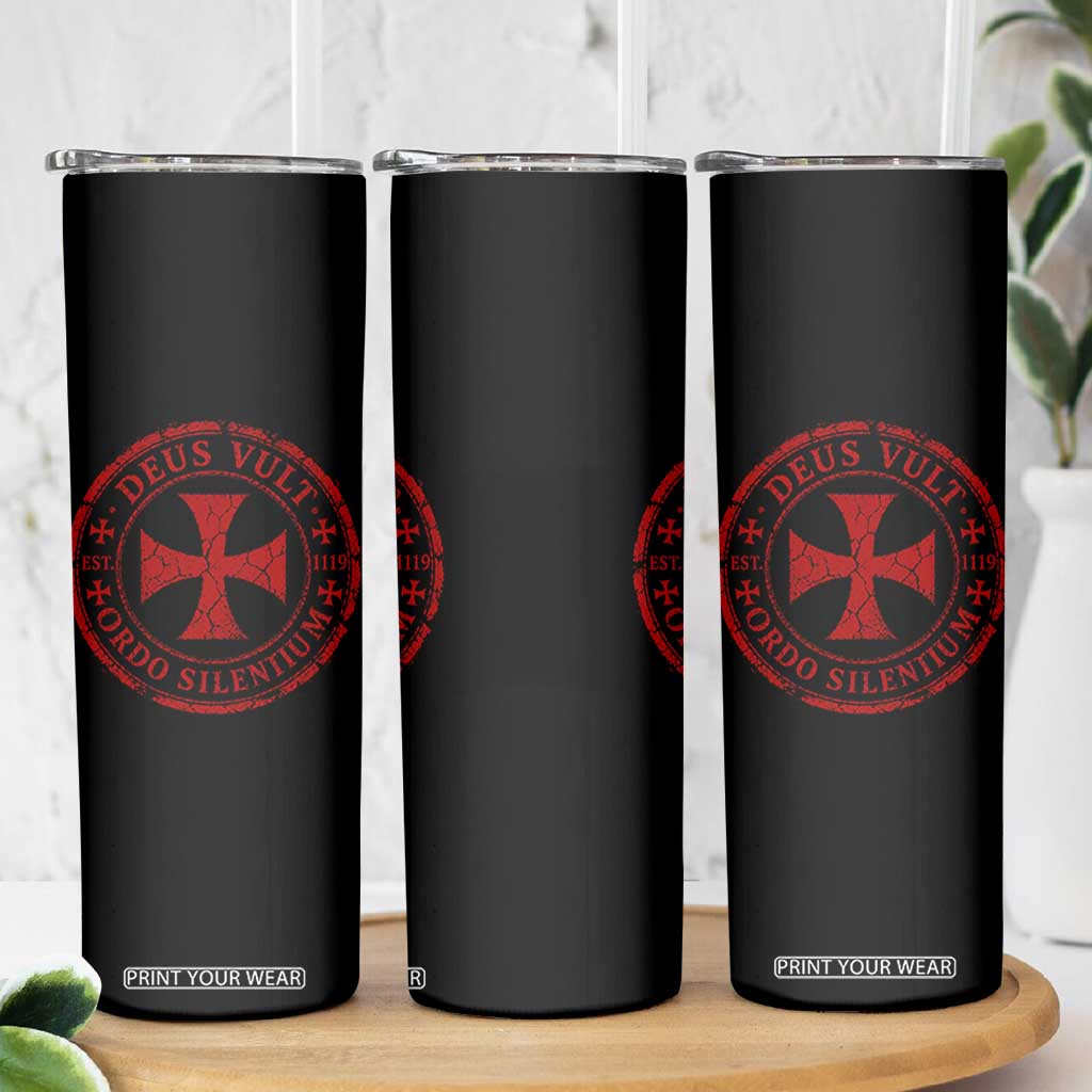 Deus Vult Ordo Silentium Knights Templar Est 1119 Skinny Tumbler Crusader Cross
