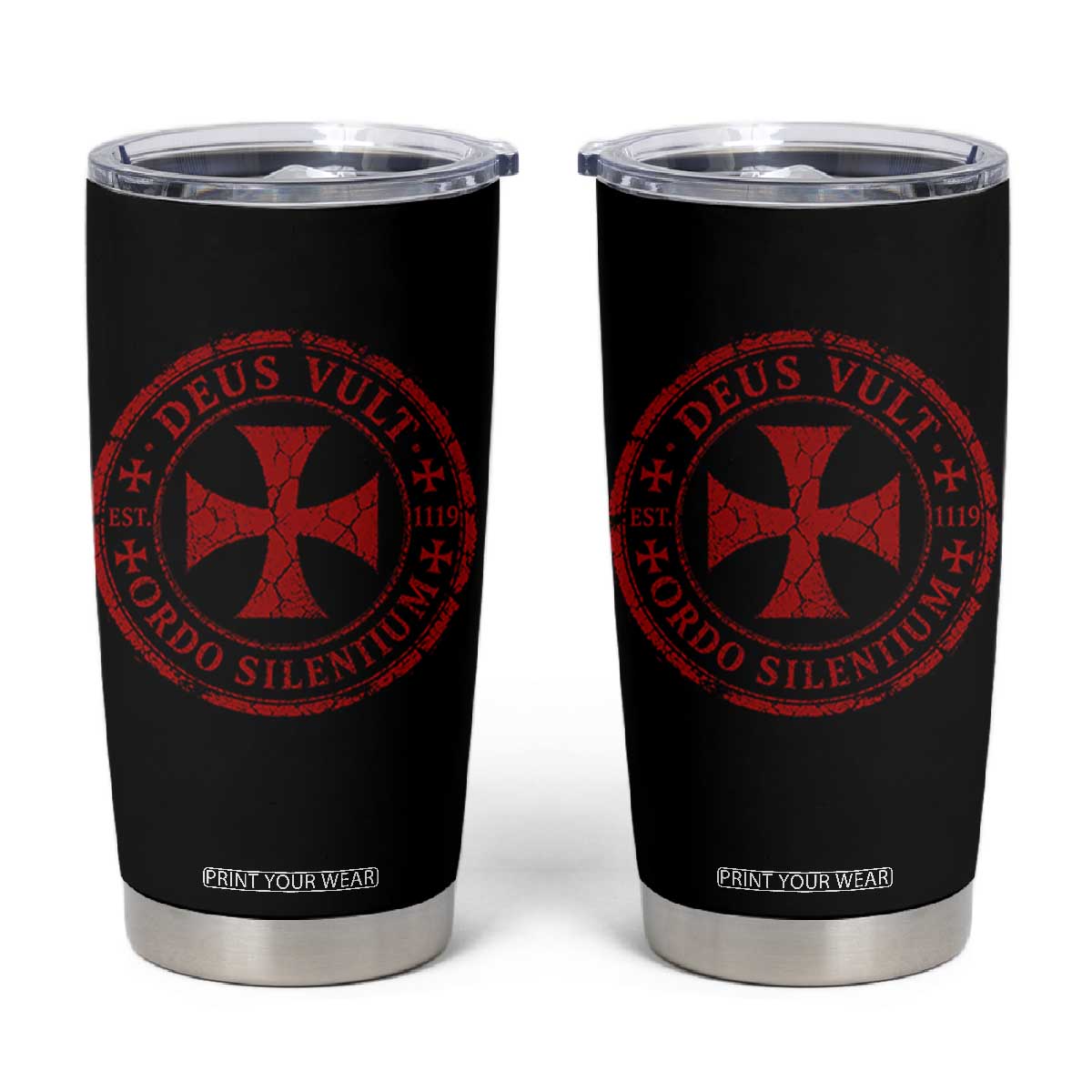 Deus Vult Ordo Silentium Knights Templar Est 1119 Tumbler Cup Crusader Cross