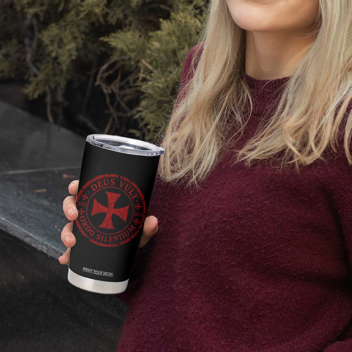 Deus Vult Ordo Silentium Knights Templar Est 1119 Tumbler Cup Crusader Cross