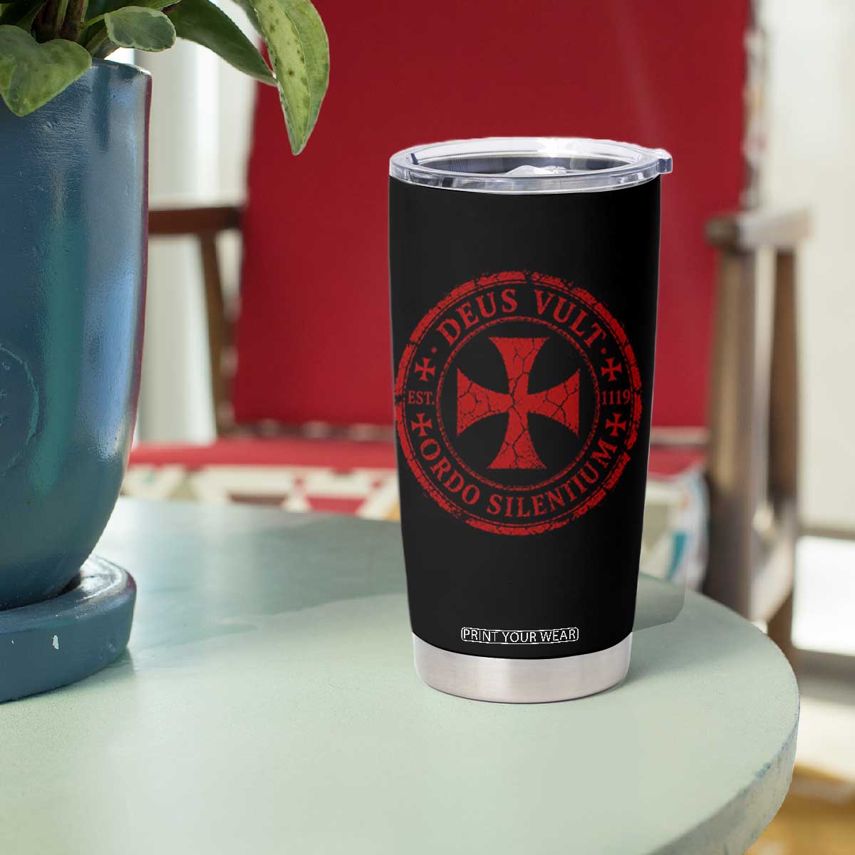 Deus Vult Ordo Silentium Knights Templar Est 1119 Tumbler Cup Crusader Cross