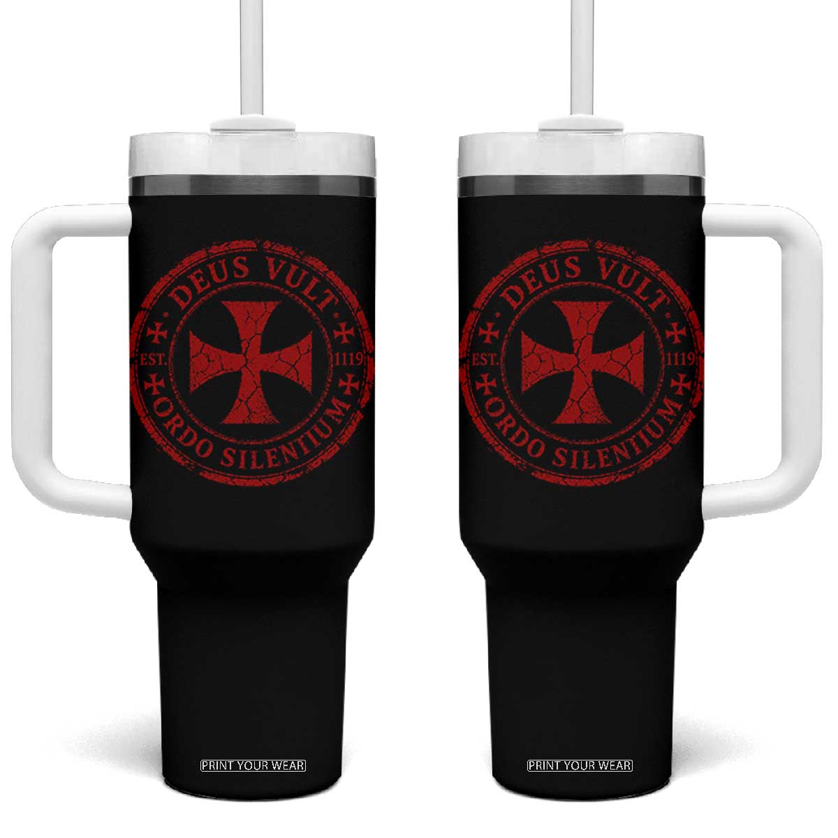 Deus Vult Ordo Silentium Knights Templar Est 1119 Tumbler With Handle Crusader Cross