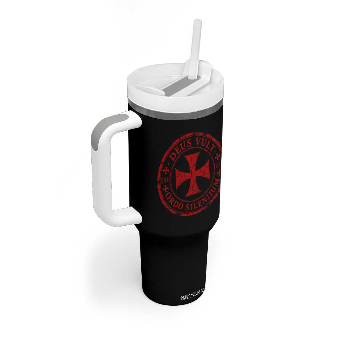 Deus Vult Ordo Silentium Knights Templar Est 1119 Tumbler With Handle Crusader Cross