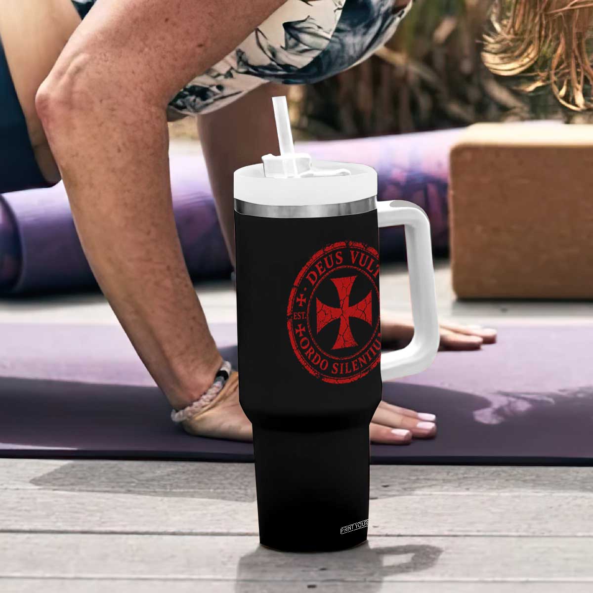 Deus Vult Ordo Silentium Knights Templar Est 1119 Tumbler With Handle Crusader Cross