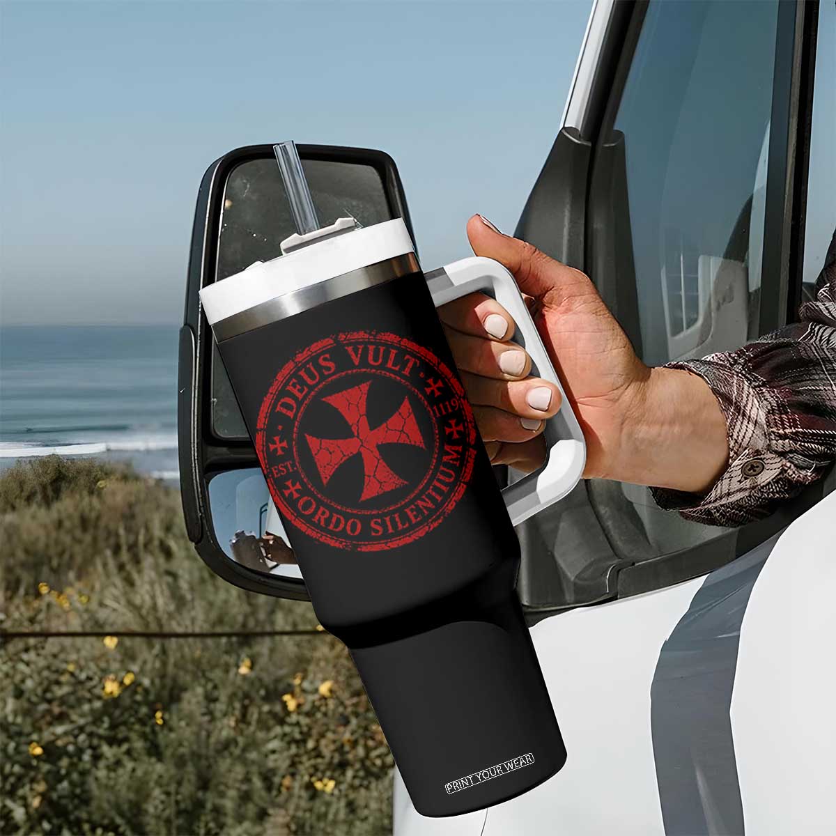 Deus Vult Ordo Silentium Knights Templar Est 1119 Tumbler With Handle Crusader Cross