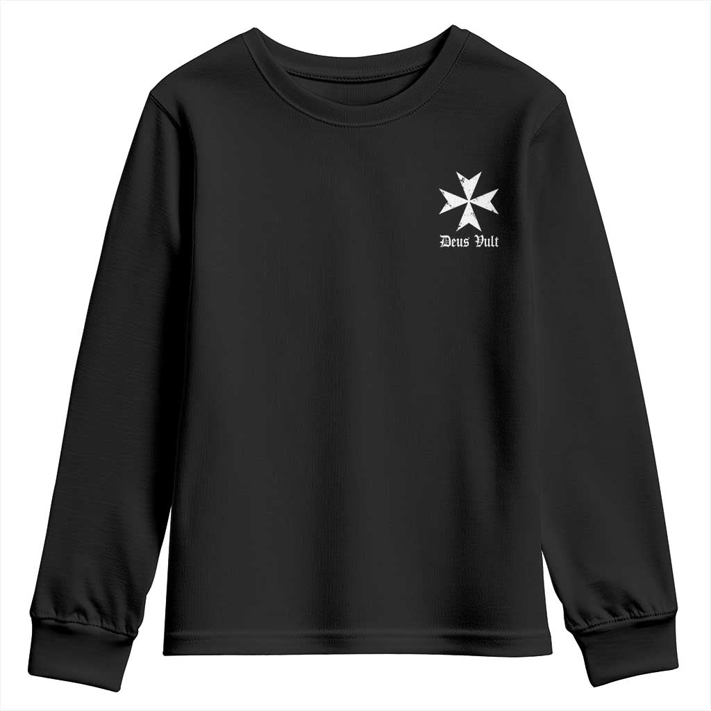 Knights Hospitaller Maltese Cross Catholic Christian Deus Vult Youth Sweatshirt TS11 Black Print Your Wear