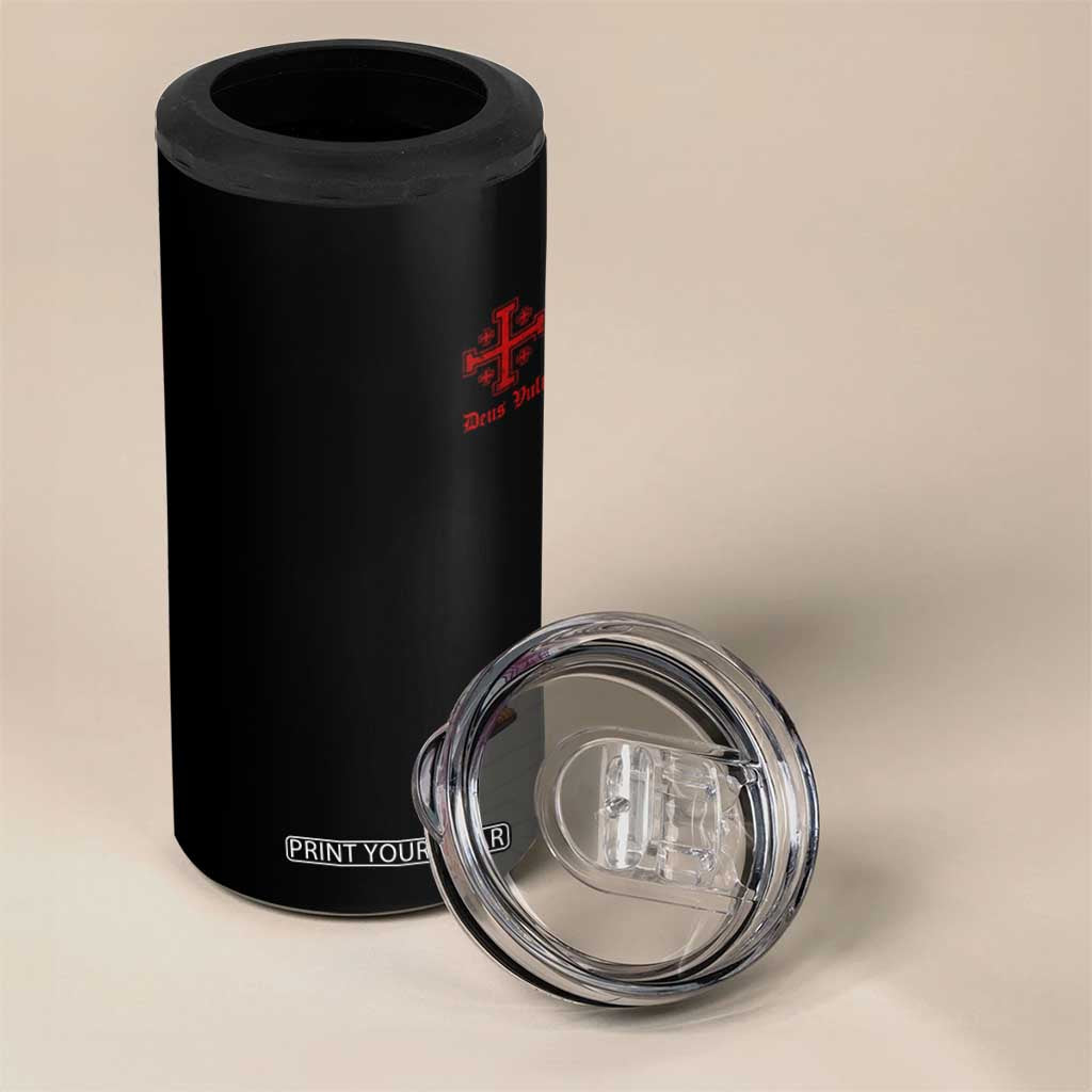 Deus Vult Catholic Knight Templar Jerusalem Cross 4 in 1 Can Cooler Tumbler