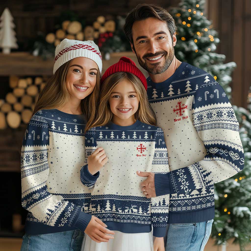 Deus Vult Catholic Knight Templar Jerusalem Cross Ugly Christmas Sweater
