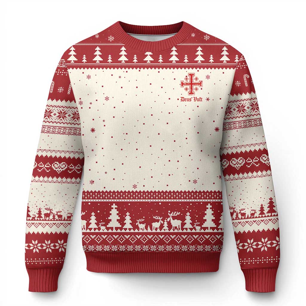 Deus Vult Catholic Knight Templar Jerusalem Cross Ugly Christmas Sweater